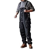 Dcincell Men's Bib Overalls Loose Fit Canvas Coveralls Workwear Dungarees Jumpsuit with Flap Cargo Pockets