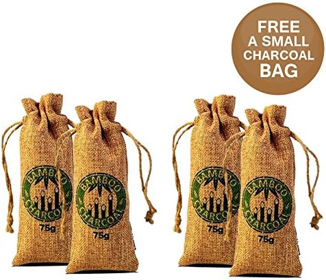 Purify Bamboo Charcoal - 4 Pack (each 2.64 oz) Effective Natural Deodorizer Air Purifying Bag Freshener Remove Odor Bacteria Allergen Moisture Absorber for Kitchen Car Closet Basement Bathroom | 902.3