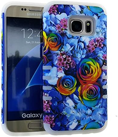 (Samsung Galaxy S7) (Slim Rocker Case) Rubberized Rainbow Roses Flower Orange Blue Purple Pink White Yellow Snap Glow in Dark Skin