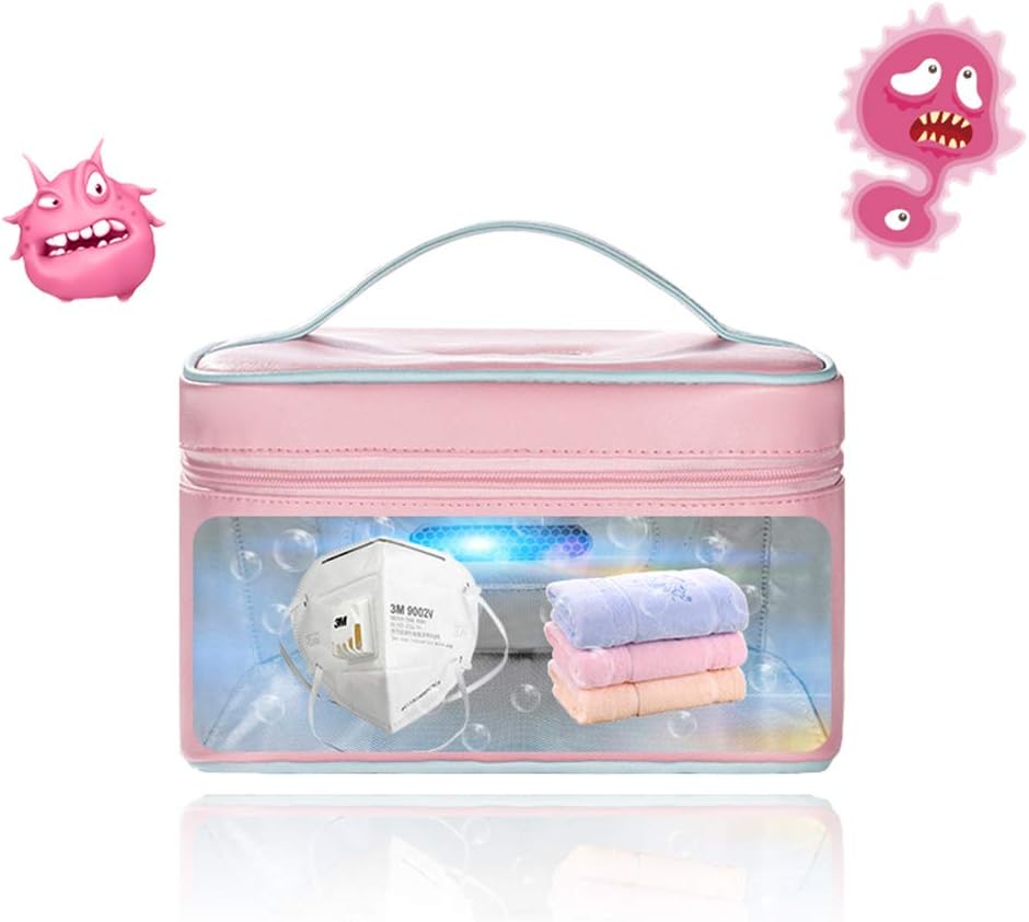 PSATO Portable UV Sterilizer Bag Ultraviolet Disinfection Handbag with Dual-Band Tio2 Nano and Ozone Sterilization for Baby Bottle/Underwear/Toothbrush/Beauty Tools/Jewelry - USB Rechargeable,Pink