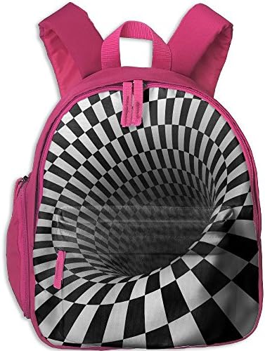 Black And White Funnel Helix Pattern Oxford School Bag Kids Double Zipper Closure Travel With Front Pockets