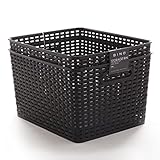 BINO Woven Plastic Storage Basket, Large– 2 PACK (Black)