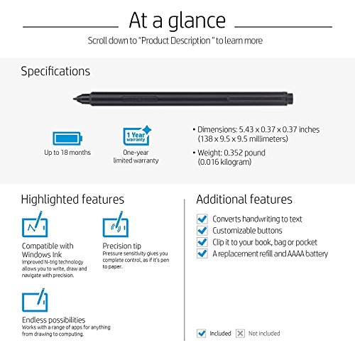 Surface Pen,tesha Surface Pen for Microsoft Surface Pro, Surface Pro 4, Surface Pro 3, Surface Laptop, Surface Studio, Surface Book, 1024 Levels of Pressure Sensitivity with Eraser - Black