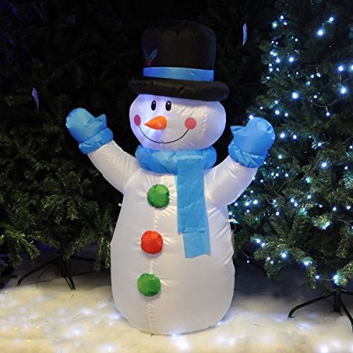 Garden Mile Novelty Inflateable Snowman with LED Lights - Cuddly Design Electric Blow Up Large Giant Illuminated Gift Christmas Ornaments - Blow up Christmas Decorations for Outdoor or Xmas Decor