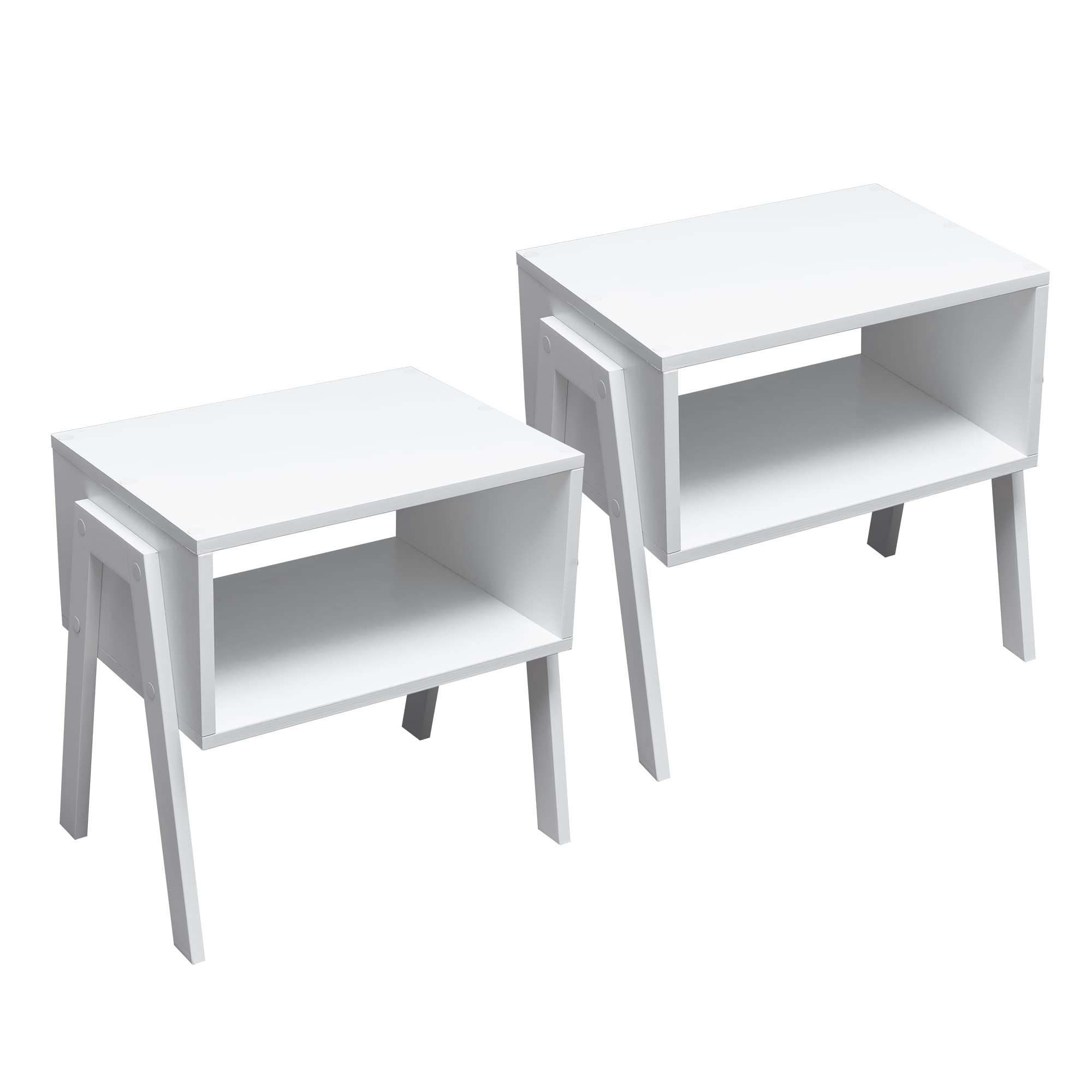 Photo 1 of Forevich End Tables Stackable Side Table Bedroom Bamboo Nightstands Set of 2 for Living Room Beside Table White