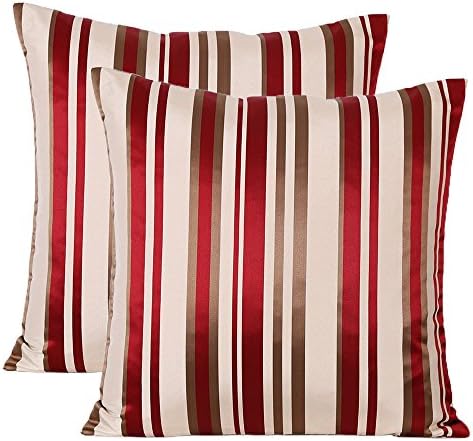Jahosin Set of 2 Jacquard Throw Pillow Covers Cases for Couch Sofa Home Decor, Concise Style Red Stripe Double Sided Pattern Cushion Cover 18 X 18 Inches (Red Stripe)
