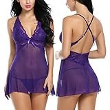 Avidlove Women See-through Halter Lingerie Outfits Bowknot Chemise Sexy Back Cross Babydoll