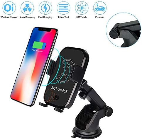 Wireless Fast Car Charger Holder with Automatic Infrared Sensor, Auto-Clamping Qi Fast Charger Air Vent Cell Phone Mount for iPhone X/8/8 Plus Samsung Galaxy S9/S9 Plus & Qi Enabled Devices