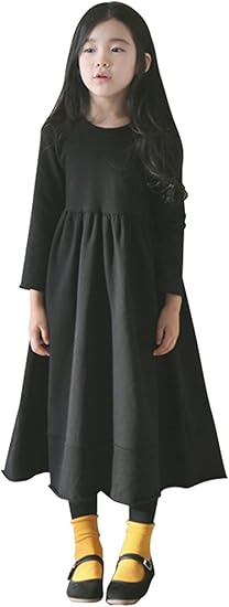 Amazon 美瑛屋 子供 ワンピース 黒 160 フォーマル 長袖 葬服 法事 お受験 ルームウェア 普段着 春秋冬 ロング シンプル 女の子 ドレス ブラック 並行輸入品 ワンピース チュニック 通販