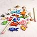 BESTOYARD Fishing Game Fishing Toy - 12 Different Wooden Fishes with Words, 2 Magnetic Rods and 2 Dices, Perfect Educational Game for Kids Toddlers