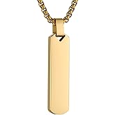 HZMAN Bar Pendant Necklace for Men High Polished Simple Cool Stainless Steel Vertical Cuboid Bar Necklace Jewelry Gift