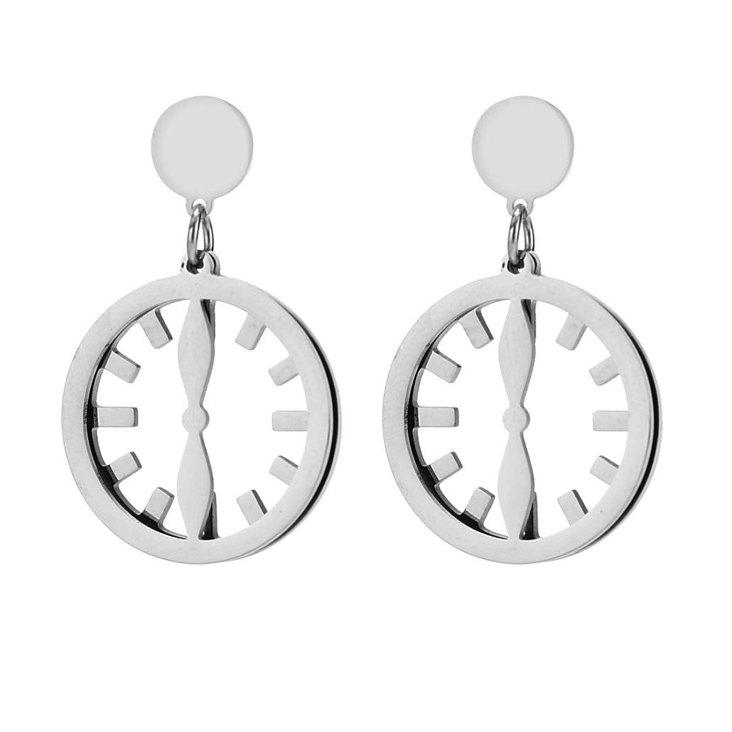 Vintage Hollow Clock Hand Dangle Stud Earrings for Girls Teens Women 18K Gold Plated