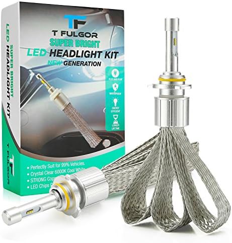 T FULGOR Super Bright LED Headlight Bulbs Conversion Kit with Cool White light, eight LED chips, Purple copper braid, 40w, 11,000lm, 6000K, one year warranty, 1 pair (9006)
