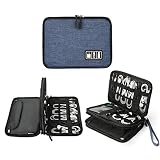Electronics Organizer, Jelly Comb Electronic Accessories Cable Organizer Bag Waterproof Travel Cable Storage Bag for Charging Cable, Power Bank, Mini Tablet (Up to 7.9'') and More (Black and Blue)