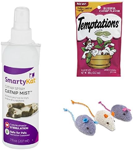 Smarty Kat Catnip Bundle, SmartyKat CatNip Mist 7 oz., 2 SmartyKat Skitter Critters CatNip Mice & 1 Temptations Blissful Catnip Flavor Treats 3 oz.