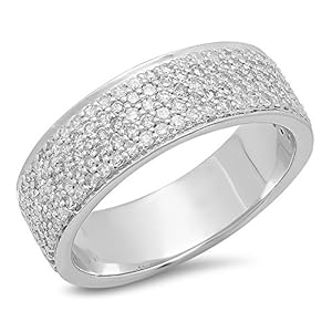 Dazzlingrock Collection Round White Diamond Men’s Micro Pave Iced Out Five Row Hip Hop Anniversary Wedding Band (1.00…