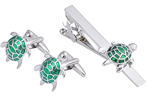 VCUFFLINKS Turtle Green Silver Tortoise Sea Tie Clip and Cufflinks Set