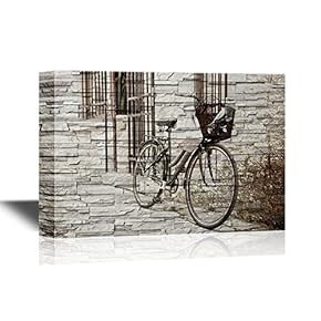 Canvas Wall Art - Old Bicycle with Basket and Shopping Bag - Gallery Wrap Modern Home Art | Ready to Hang - 12x18 inches