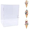 INTBUYING 9 Holes Ice Cream Cone Cabinet Egg Roll Display Clear Acrylic Transparent Waffle Cone Holder Display Case with Door for Dessert