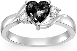 SHUSUKUE Heart/Oval/Round/Square Crystal Ring 925 Sterling Silver Minimalist Solitaire Birthstone Ring Personalized 1-12 Months Birthstone Engraved Ring Natural Moss Agate Ring Birthday Promise Jewelry Gift for Women Girls Her (with Gift Box)