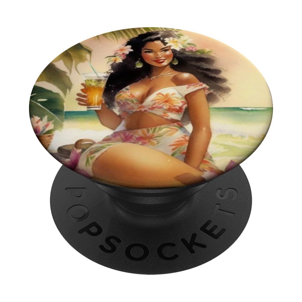 Hawaii Cocktail Mai Tai exotic beach Girl holiday surf relax PopSockets Swappable PopGrip