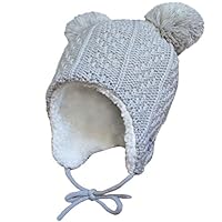 Baby Toddler Kids Winter Earflap Beanie Hats (M: 6-24 Months, Grey Bear)