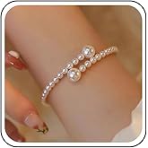 Sttiafay Boho Pearl Bracelet White Open Pearl Bracelet Freshwater Pearls Bracelets Bridal Pearls Bangle Cuff Bracelets Bead Bangle Jewelry for Women