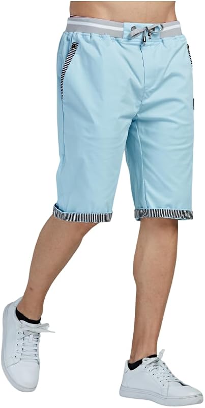Pantaloncini Sportivi Uomo Pantaloni Corti Uomo Cotone Estivi Elasticizzati Shorts Pantaloncini Running con Tasche Azzurro M