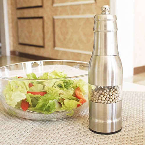 SUPOW Salt and Pepper Grinders - Stainless Steel Pepper Mills with Manual Adjustable Ceramic Grinders - Utility Shakers, Huge Capacity, Ergonomic Design