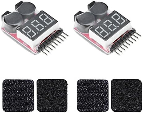 Leogizer 2xPCS 1-8S Lipo Battery Voltage Checker with Low Voltage Alarm Buzzer and Self Adhesive Hook&amp;Loop Set for RC Hobby FPV Drone Helicopter