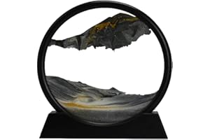 Aoderun Moving Sand Art Picture Round Glass 3D Deep Sea Sandscape in Motion Display Flowing Sand Frame Relaxing Desktop Home Office Work Decor (7", Black)
