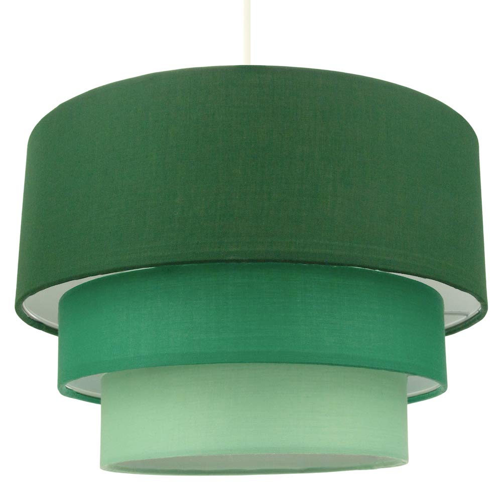 Contemporary Round Triple Tier Forest Green Cotton Fabric Designer Pendant Lighting Shade | 60w Maximum | Modern Style | 30cm Diameter by Happy Homewares