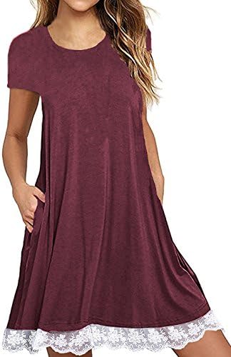 Our Precious Women's Short Sleeve Pockets Loose T-Shirt Dress Casual Swing Lace Summer Dress