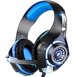 Beexcellent Gaming Headset GM-1 with Microphone for New Xbox 1 PS4 PC Cellphone Laptops Computer - Surround Sound, Noise Reduction Game Earphone-Easy Volume Control with LED Lighting 3.5MM Jack(Blue)