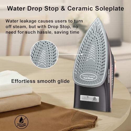 Martisan Cordless Iron for Clothes, 1600W, Wireless, Rapid Heating, Retractable Cord, Power Charging Base, Ceramic Soleplate, Auto-off, Anti-calc, Anti-drip, Self Clean