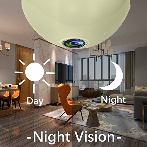 Wireless IP Camera LED Bulb Camera Hidden Camera 360 Degree Panoramic 1080P HD Fisheye for IOS Android APP Remote Home Security System Support for Indoor House Baby Room Pet Fathers Day - Thumbnail 3