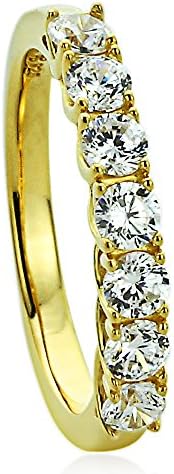 Sterling Silver 14K Gold Plated Wedding Ring Round CZ Seven Stone Anniversary Ring 3MM (Size 5 to 10), 9