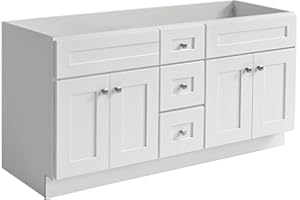 Design House Brookings 60 Inch Bathroom Vanity, Freestanding Bathroom Sink Cabinet - Solid Wood Bathroom Vanity Cabinet, White