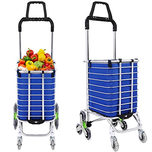 Meflying Folding Shopping Cart with Swivel Wheels and Oxford Cloth Bag | Heavy Duty Stair Climbing Cart | Grocery Laundry Cart (US Stock) (Type2)