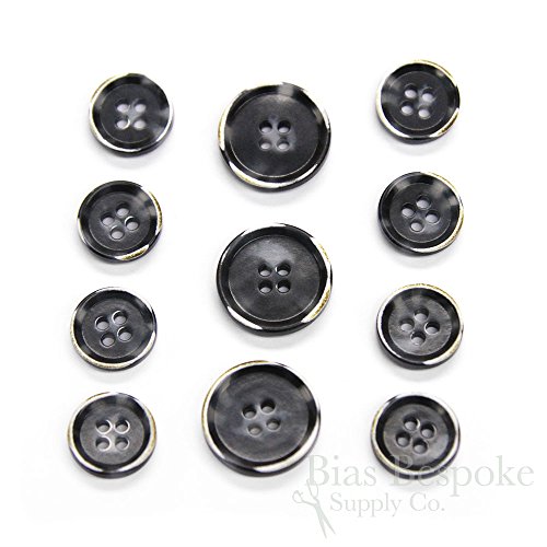 Set of 11 Dark Gray Modern Burnt-Edge Suit Buttons, Made in Italy