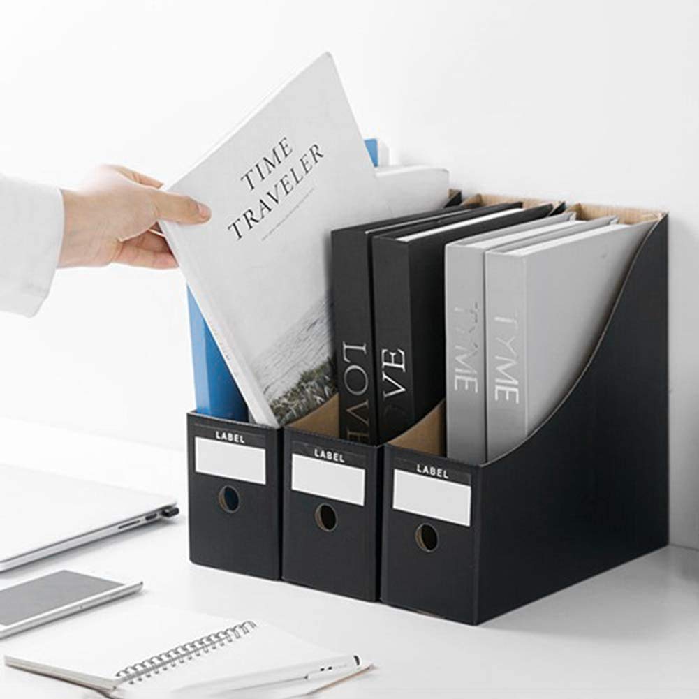 ITODA 3 Pack File Magazine Holder Waterproof Cardboard File Rack Storage Organizer Box Desktop Standing Collector Document File Divider Sorter Shelf Paperwork Organiser for School Office Home Library