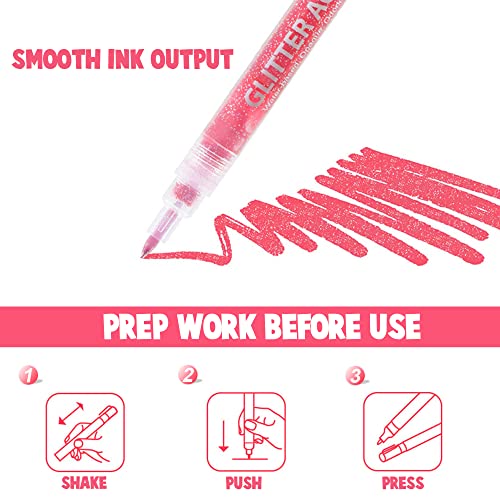 SMOOTHERPRO Glitter Paint Pens Acrylic Ink Markers 12 Colors 0.7mm Rock