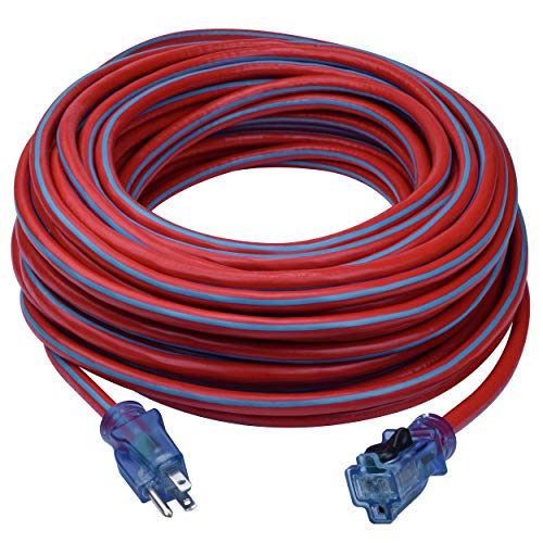 Clear Power 100 ft Heavy Duty Outdoor Extension Cord 12/3 SJTW with Lighted Locking Connector