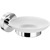 Stainless Steel Wall Mounted Soap Holder with Frosted Glass Dish, Soap Dish Rack for Bathroom, Kitchen and Washroom(Silver)