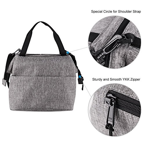 Lunch Bag Box F40C4TMP Insulated Tote with YKK Zipper Extra Pocket Shoulder Strap For Meal Prep Men Women Kids Adults Grey - Thumbnail 2