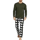 KUYIGO Men 2 Piece Pajamas Set Plaid Sleepwear Loungewear Nightwear PJ Sets