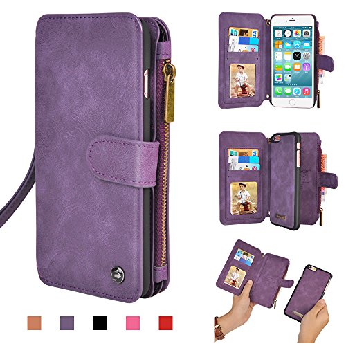 iPhone 6 Wallet Case, Cornmi Outdoor Sport Detachable Leather Flip Case Folio Stand Coin Purse 14 Card Slot Pocket Wallet for iPhone 6 6s 4.7 inch