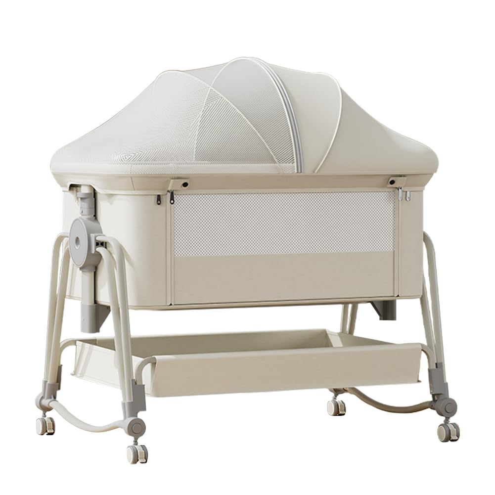 ベビーベッド 添い寝 高さ5段調節可能 睡吐防止 乳児用ベッド 新生児ベッド 多機能ベビーベッド 組み立て簡単 収納便利 揺りかご 蚊帳 キャスタ付き 持ち運び メッシュ 通気性 折り畳み 洗濯可能 赤ちゃん 寝具 新生児 出産祝い 0ヶ月 ~ 24ヶ月 マットレス 固定ベルト 収納袋付き (ホワイト)商品画像