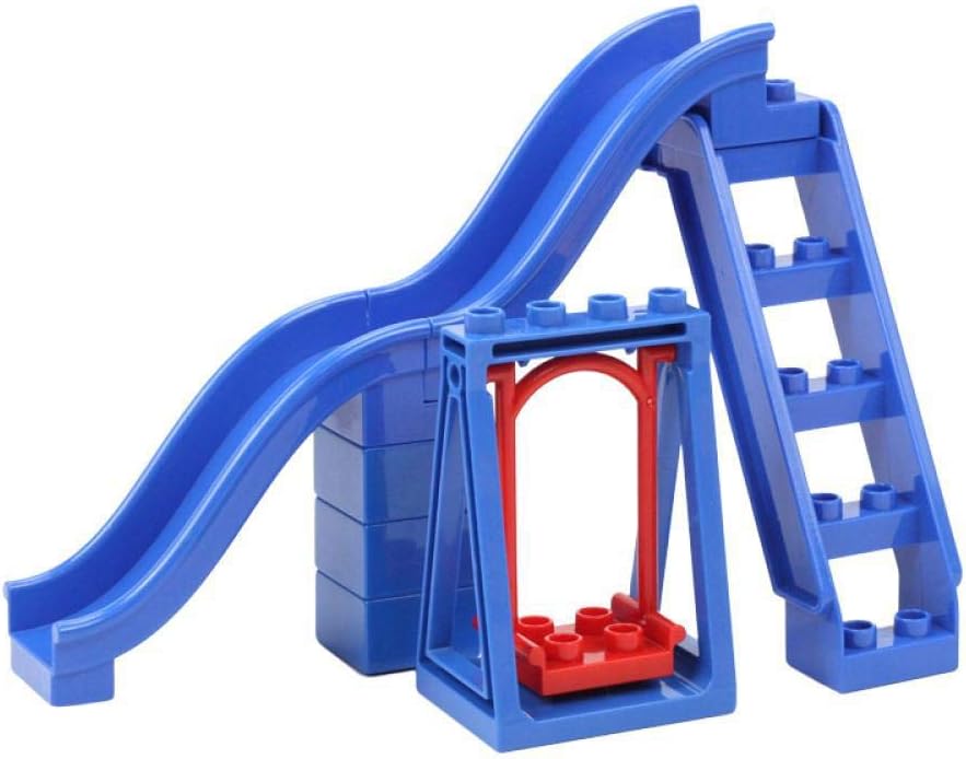 Park Swing Slide Pipeline Playground Carrousel Big Building Blocks Assemble Children Toys Bricks Gift Compatible with Duplo Sets 4pcs Playground A3