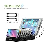 Kavalan 10 Port USB Charging Station Dock & Organizer, Universal Desktop Tablet & Smartphone Multi-Device 10 Port USB Charger Hub Auto Detect Smart Rapid Charging Technology